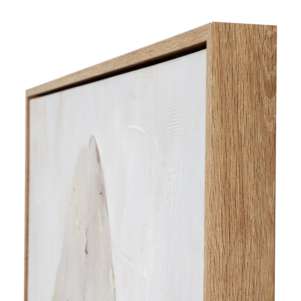 Pale Frond Chalk Leaf Hand Painted Artwork On Canvas in Wooden Frame