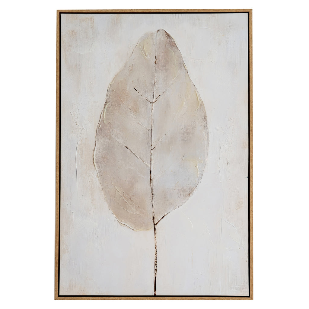 Pale Frond Chalk Leaf Hand Painted Artwork On Canvas in Wooden Frame Product Image