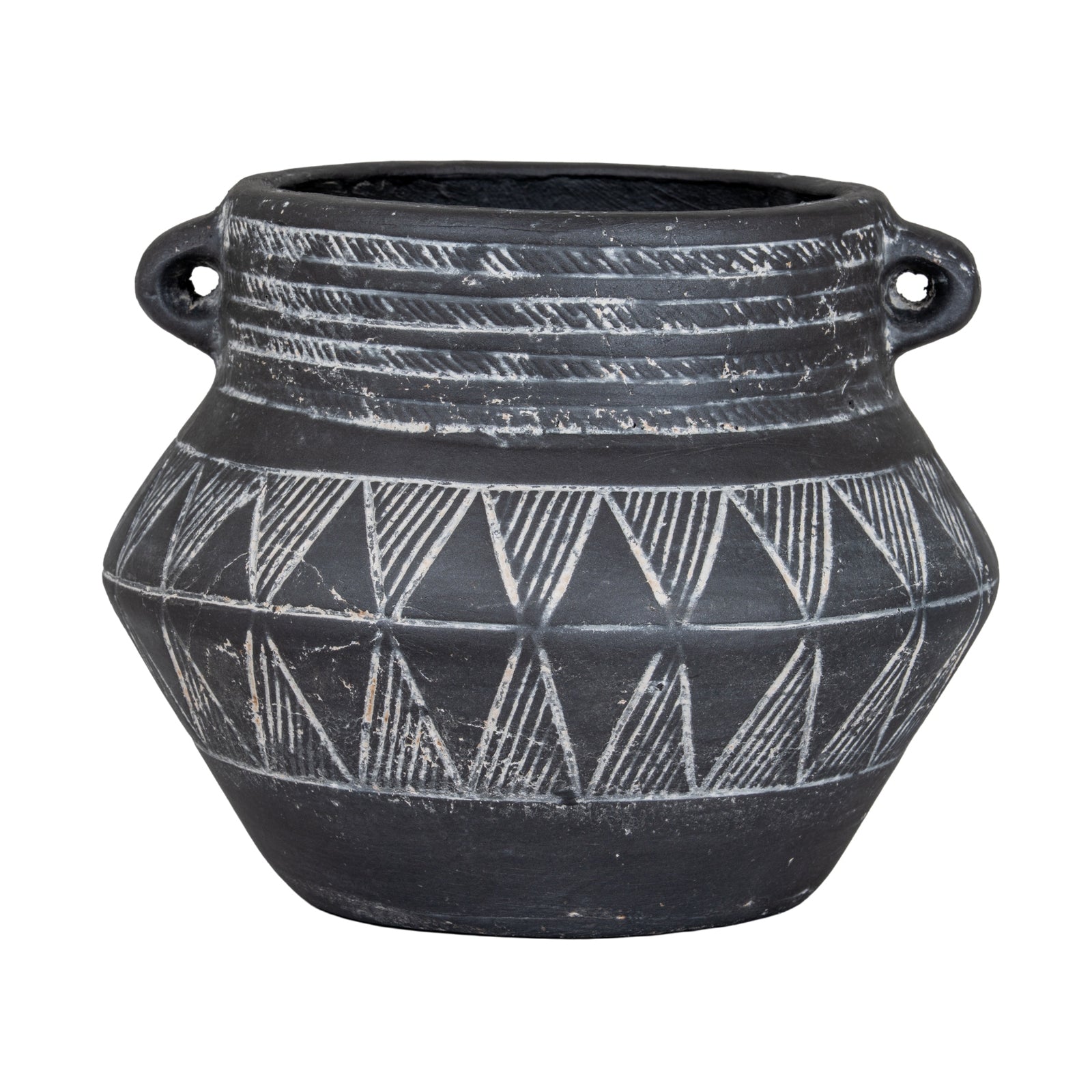 Black Geometric Chevron Ceramic Pot with Handle