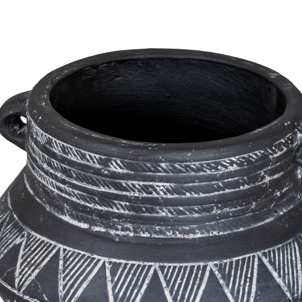 Black Geometric Chevron Ceramic Pot with Handle