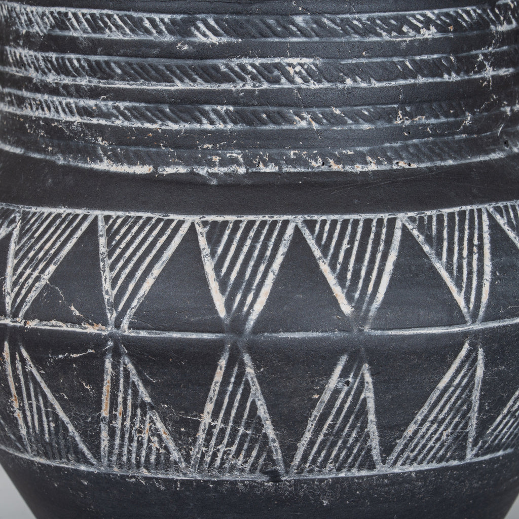 Black Geometric Chevron Ceramic Pot with Handle