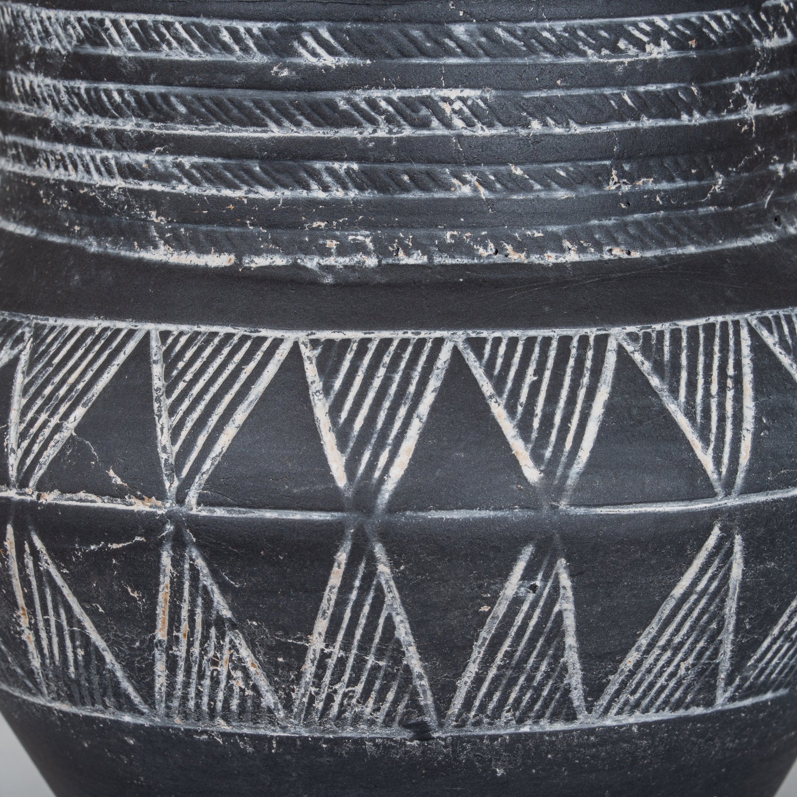 Black Geometric Chevron Ceramic Pot with Handle