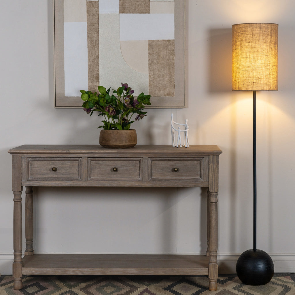 Forge Black Cannon Floor Lamp With Hessian Shade – view 2