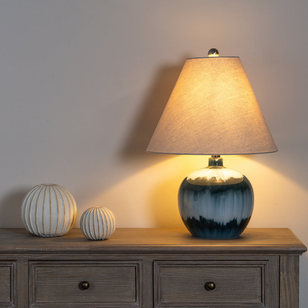 Ocean Blue Squat Glass Table Lamp – view 2
