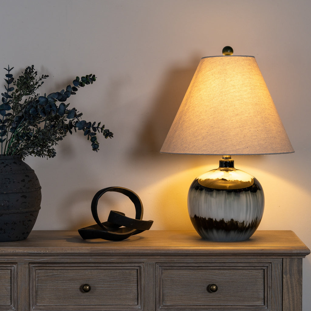 Nocturne Shadows Squat Table Lamp With Linen Shade – view 2