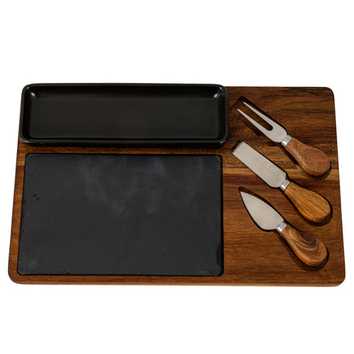 Acacia & Slate Cheese Serving Board Set