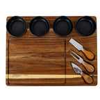Acacia Cheese Board with Grey Bowls & Cutlery