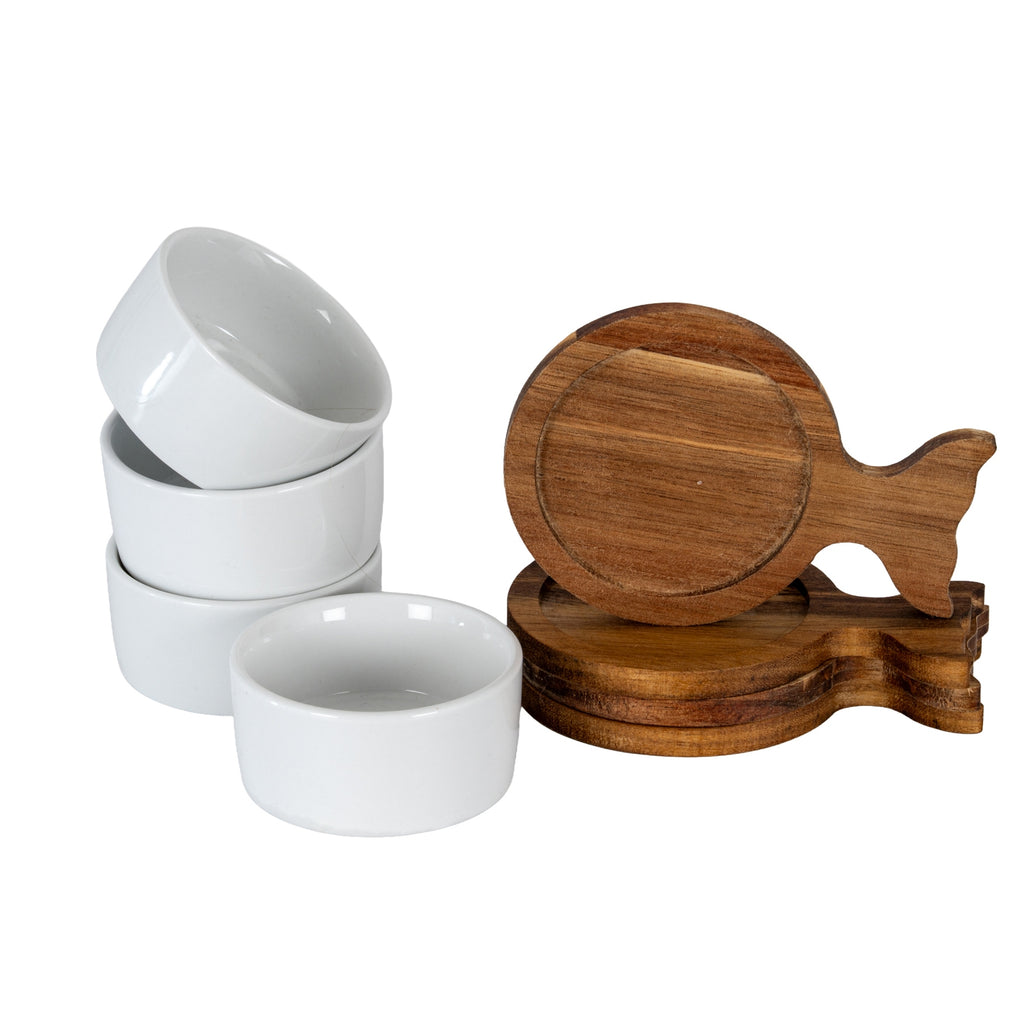 Four Acacia Fishtail Serving Boards & Bowls – view 3