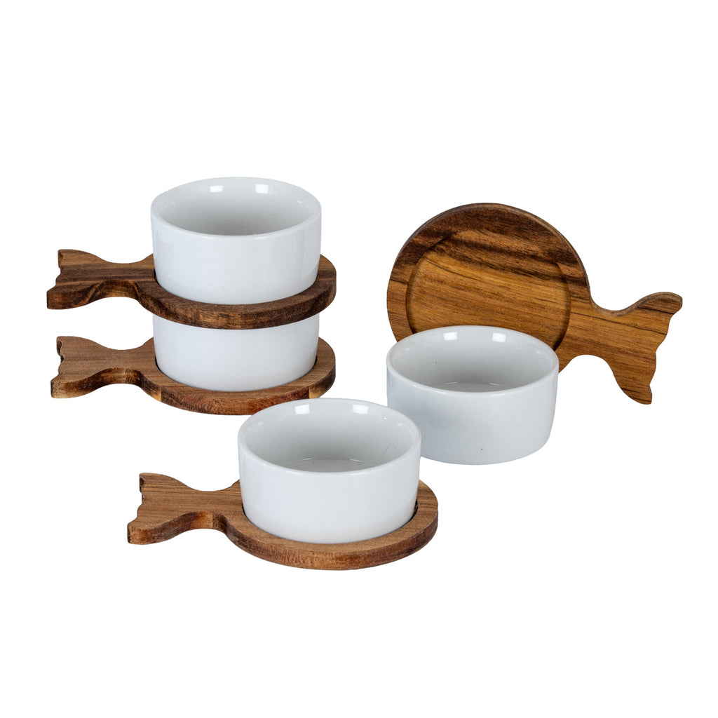 Four Acacia Fishtail Serving Boards & Bowls
