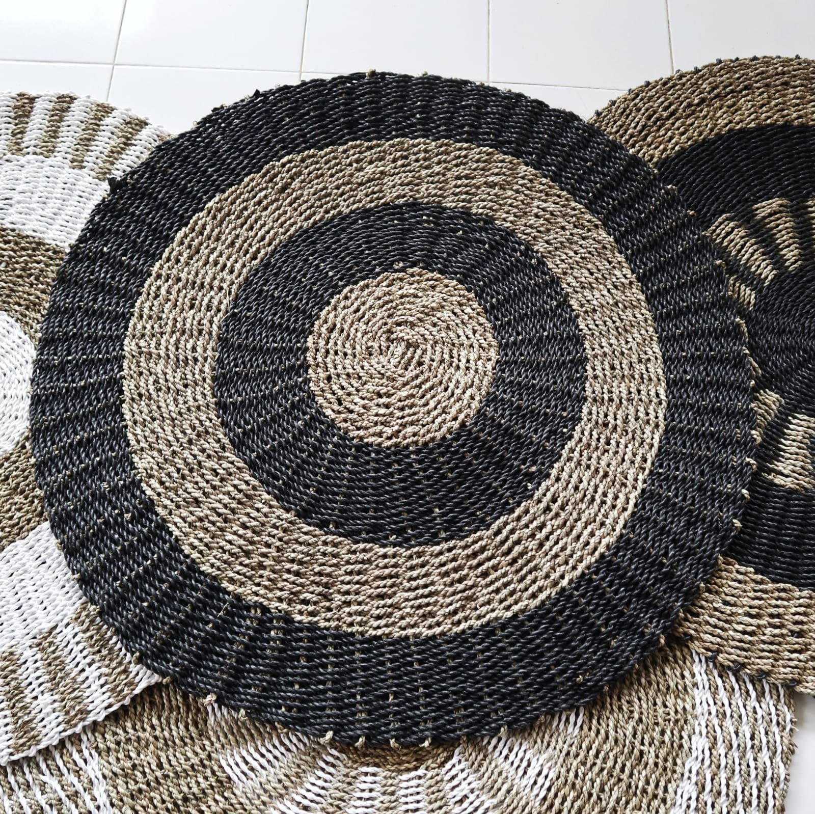 Seagrass Seagrass Round Seagrass Black Tan 1m
