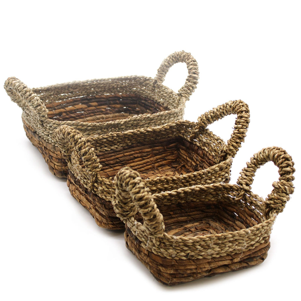 Banana Leaf Banana Leaf & Seagrass Square Basket Set of Three Product Image