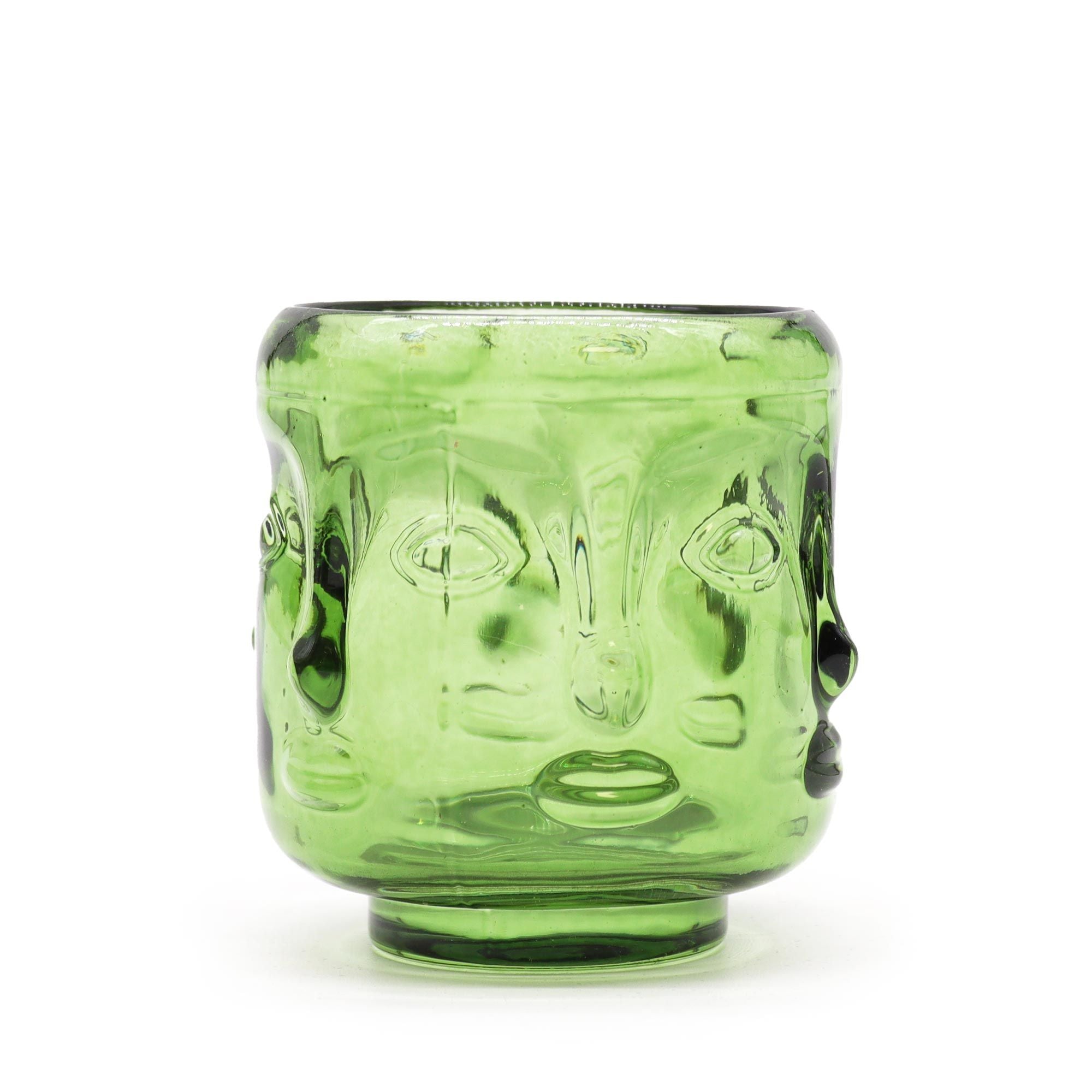 Buddha pressed glass Buddha Faces Candle Jar - Garden Jade Product Image