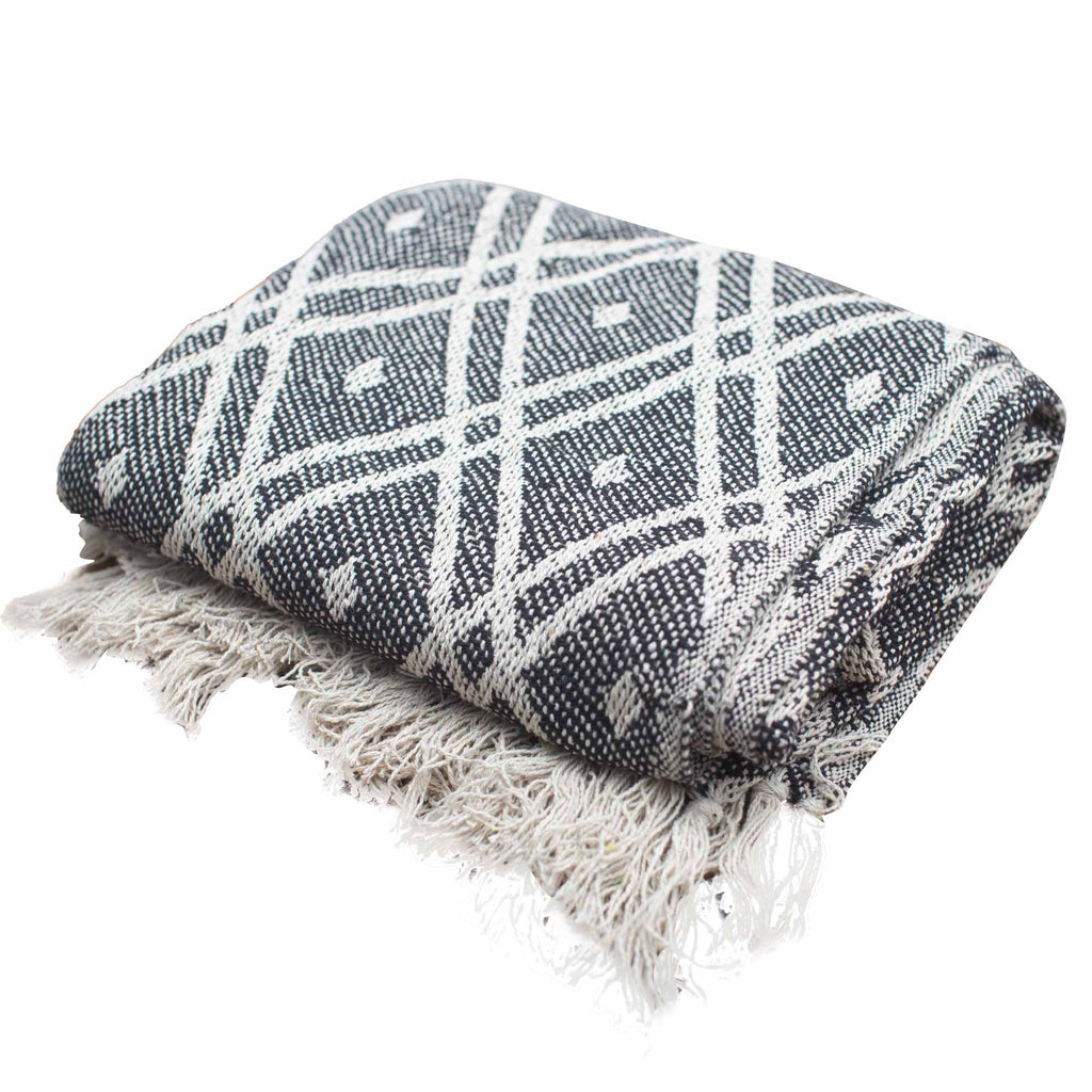 Throw Cotton Boho Comfort Throws - Black & Biege Regency