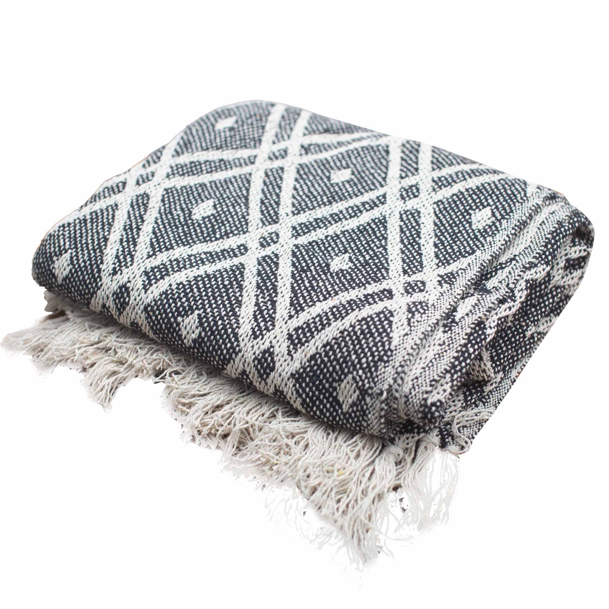 Throw Cotton Boho Comfort Throws - Black & Biege Regency