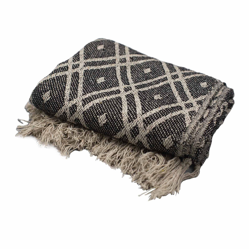 Throw Cotton Boho Comfort Throws - Black & Biege Regency