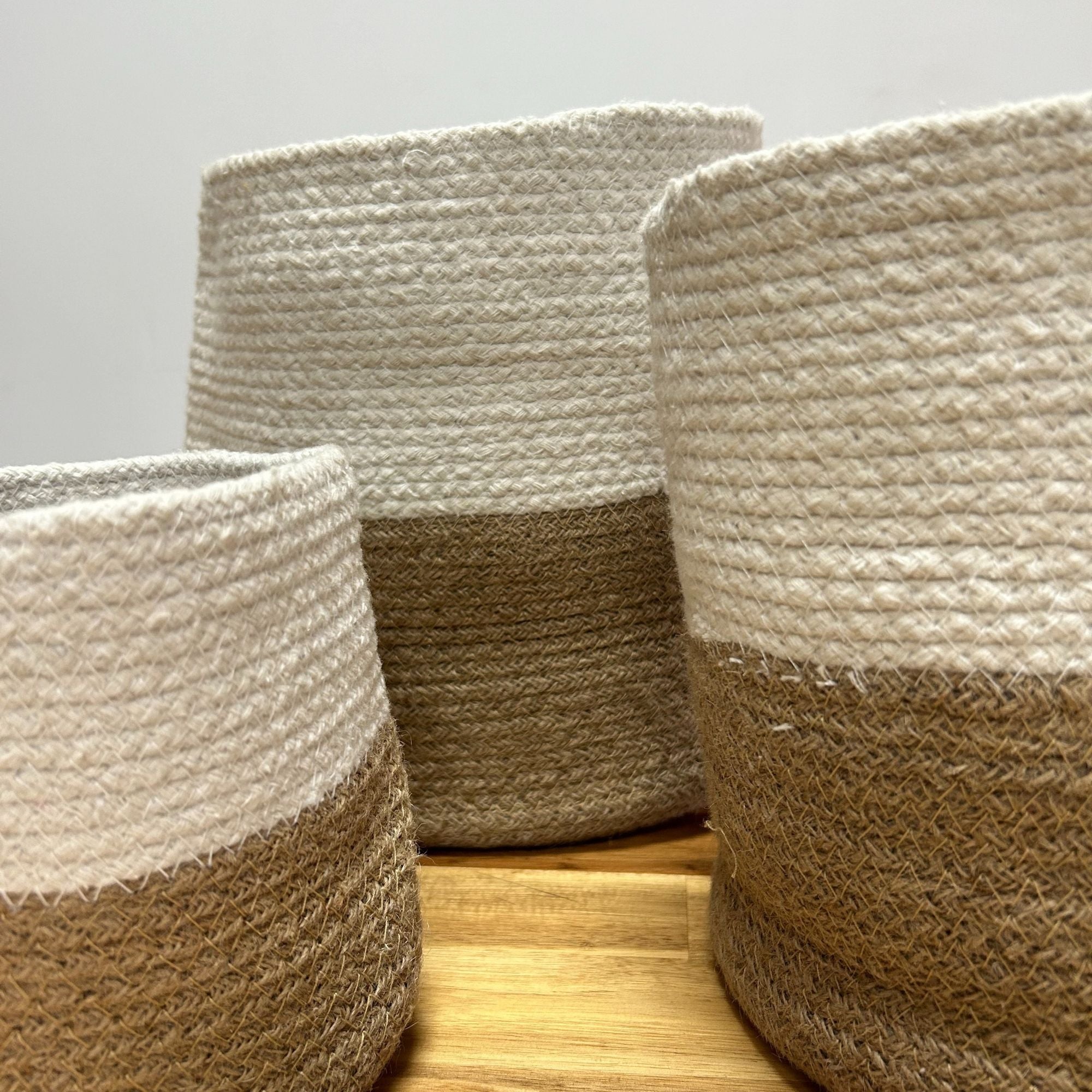 Cotton Rope Storage Baskets White Set of Three