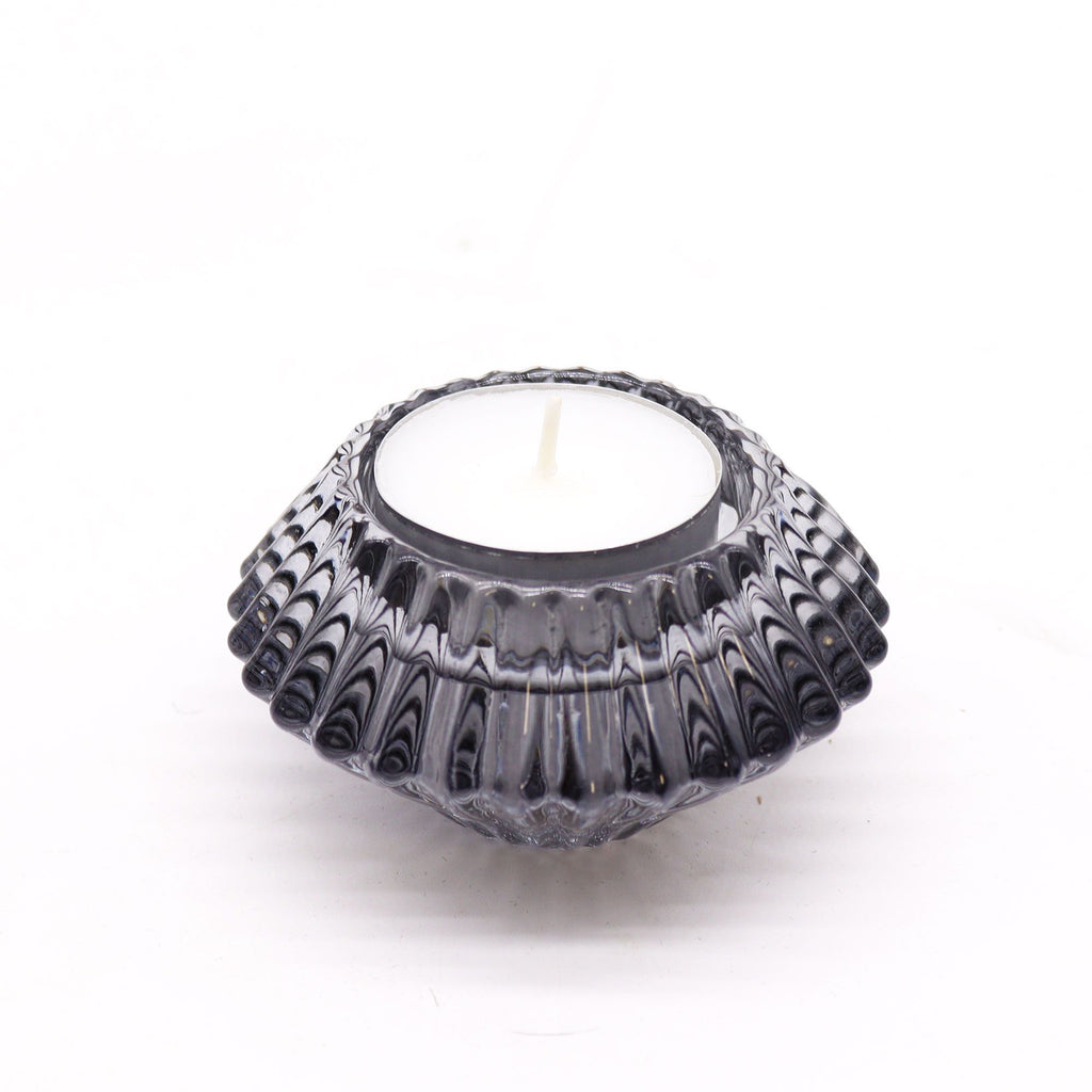 Tealight pressed glass Flower Flip Dinner Candle / Tealight Holder - Midnight Grey