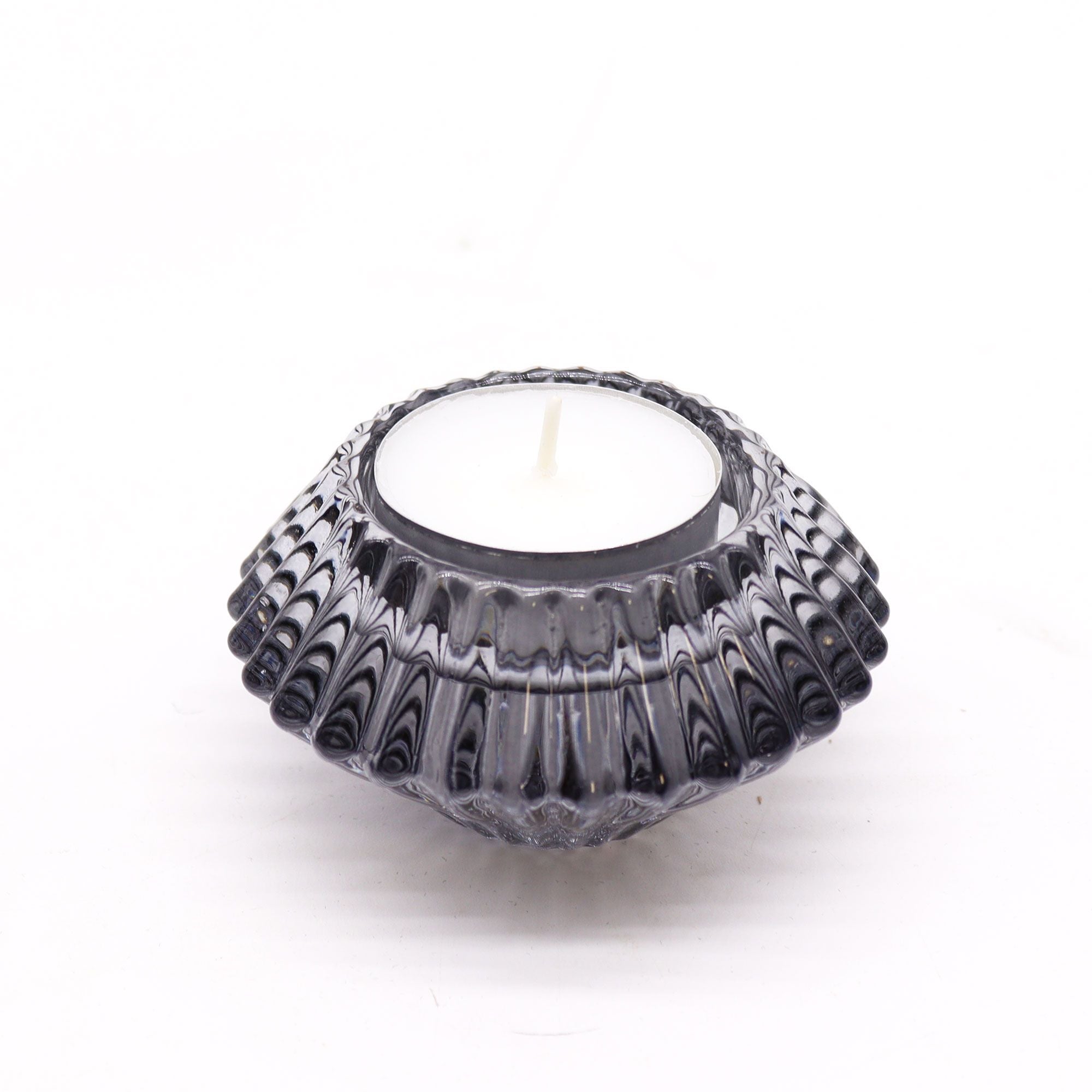 Tealight pressed glass Flower Flip Dinner Candle / Tealight Holder - Midnight Grey