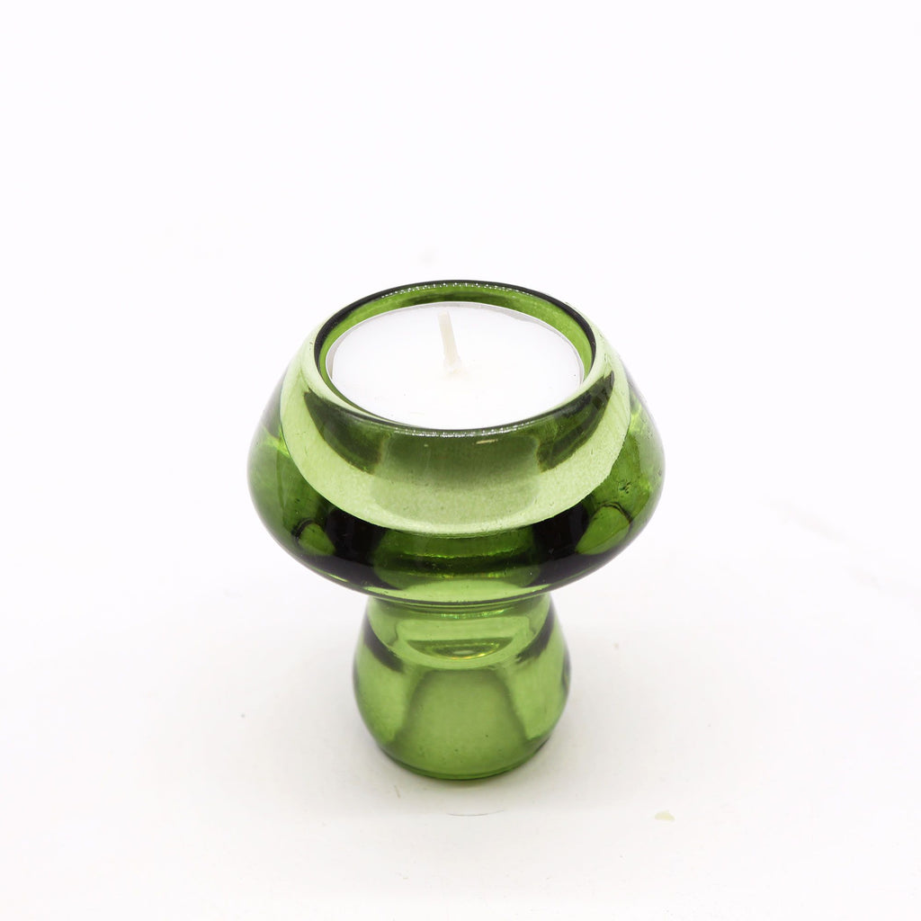 Tealight pressed glass Mushroom Flip Dinner Candle / Tealight Holder - Garden Jade
