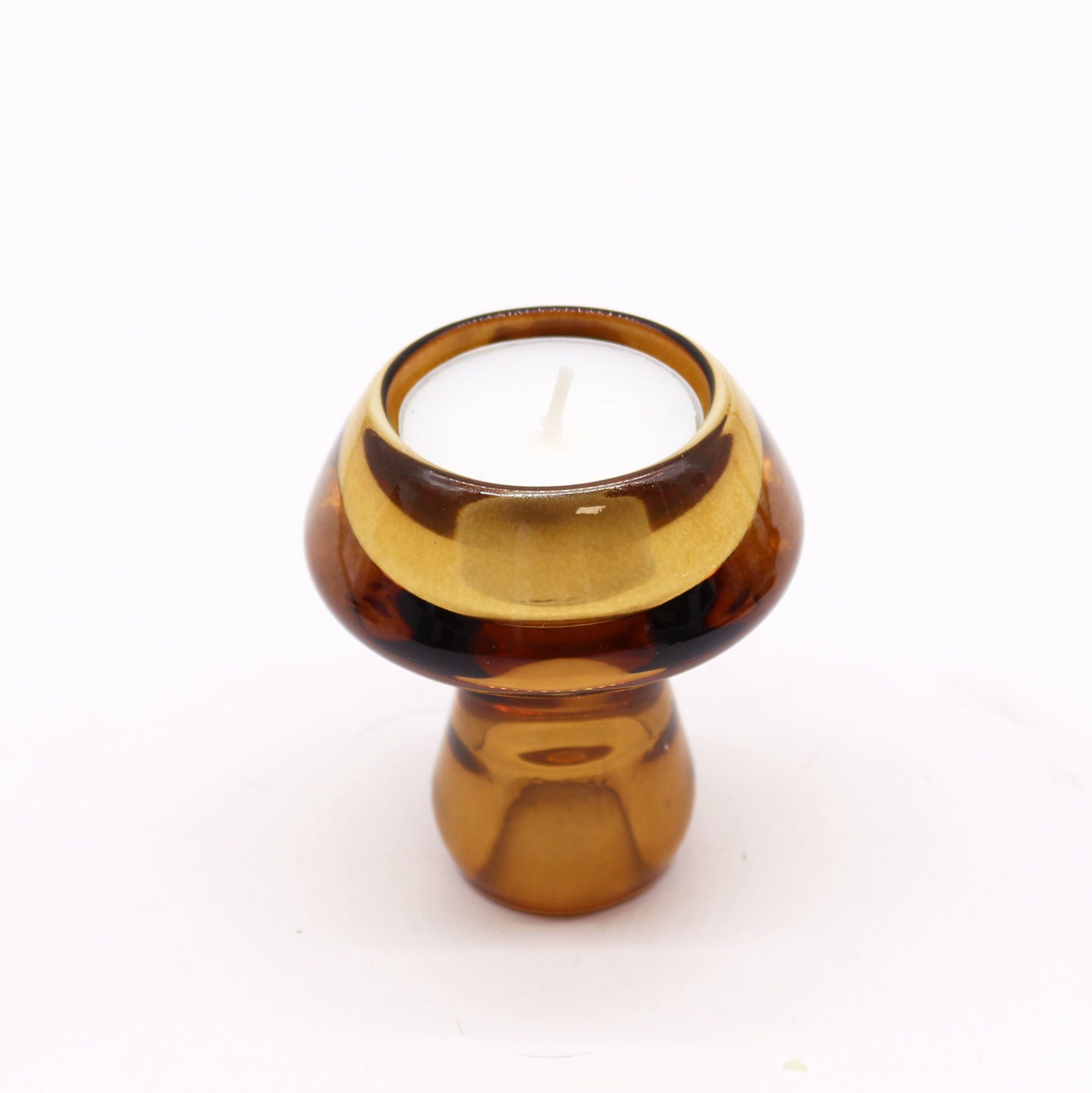 Tealight pressed glass Mushroom Flip Dinner Candle / Tealight Holder - Antique Amber