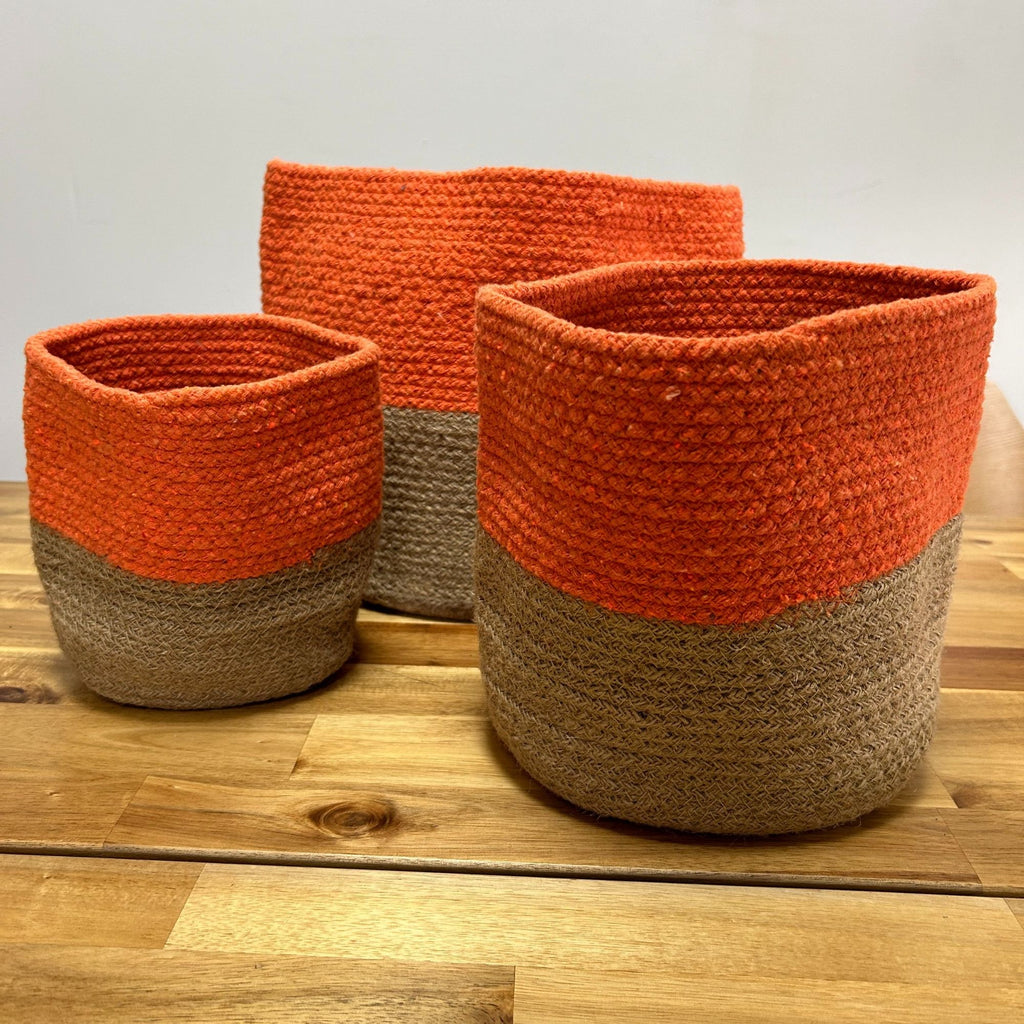Cotton Rope Storage Baskets Orange Set of Three