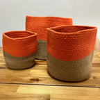 Cotton Rope Storage Baskets Orange Set of Three