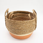 Large Seagrass Baskets Natural Orange Set of Three