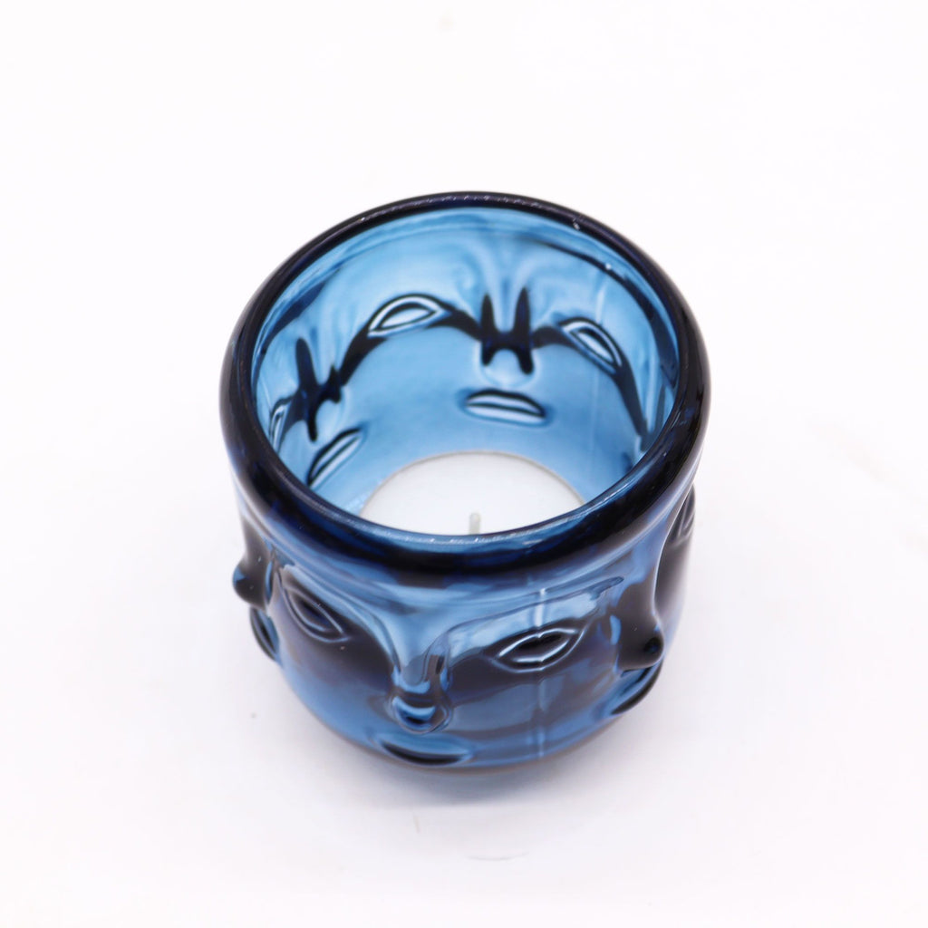 Buddha pressed glass Buddha Faces Candle Jar - Royal Blue