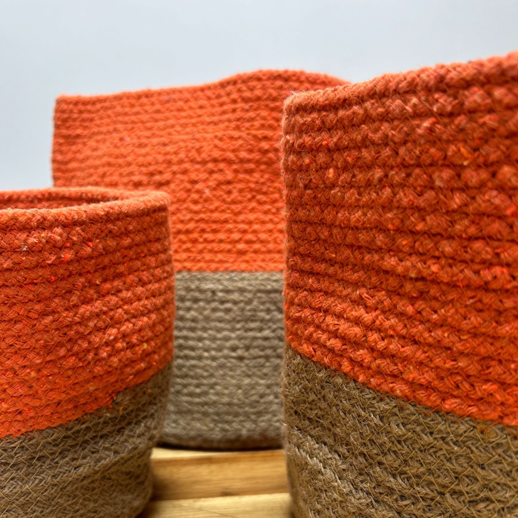 Cotton Rope Storage Baskets Orange Set of Three