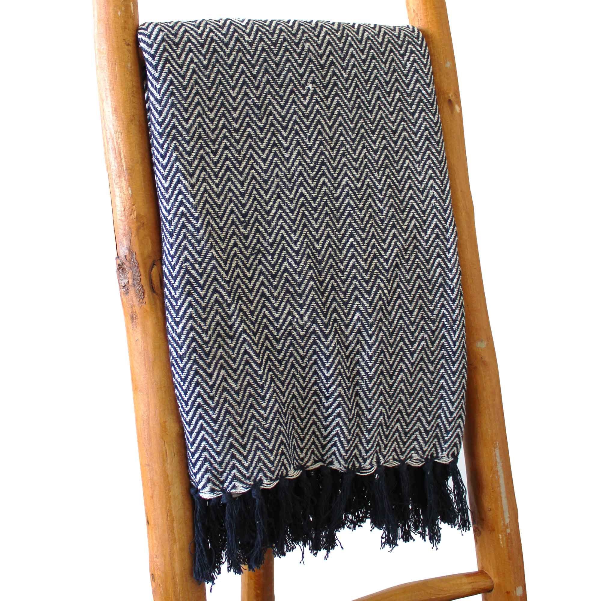 Throw Cotton Boho Comfort Throws - Navy Zigzag Product Image