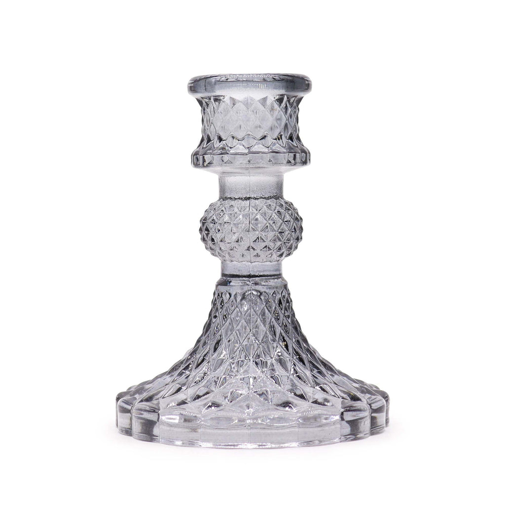 Candle Stand pressed glass Vintage Dinner Candle Holder - Midnight Grey Product Image