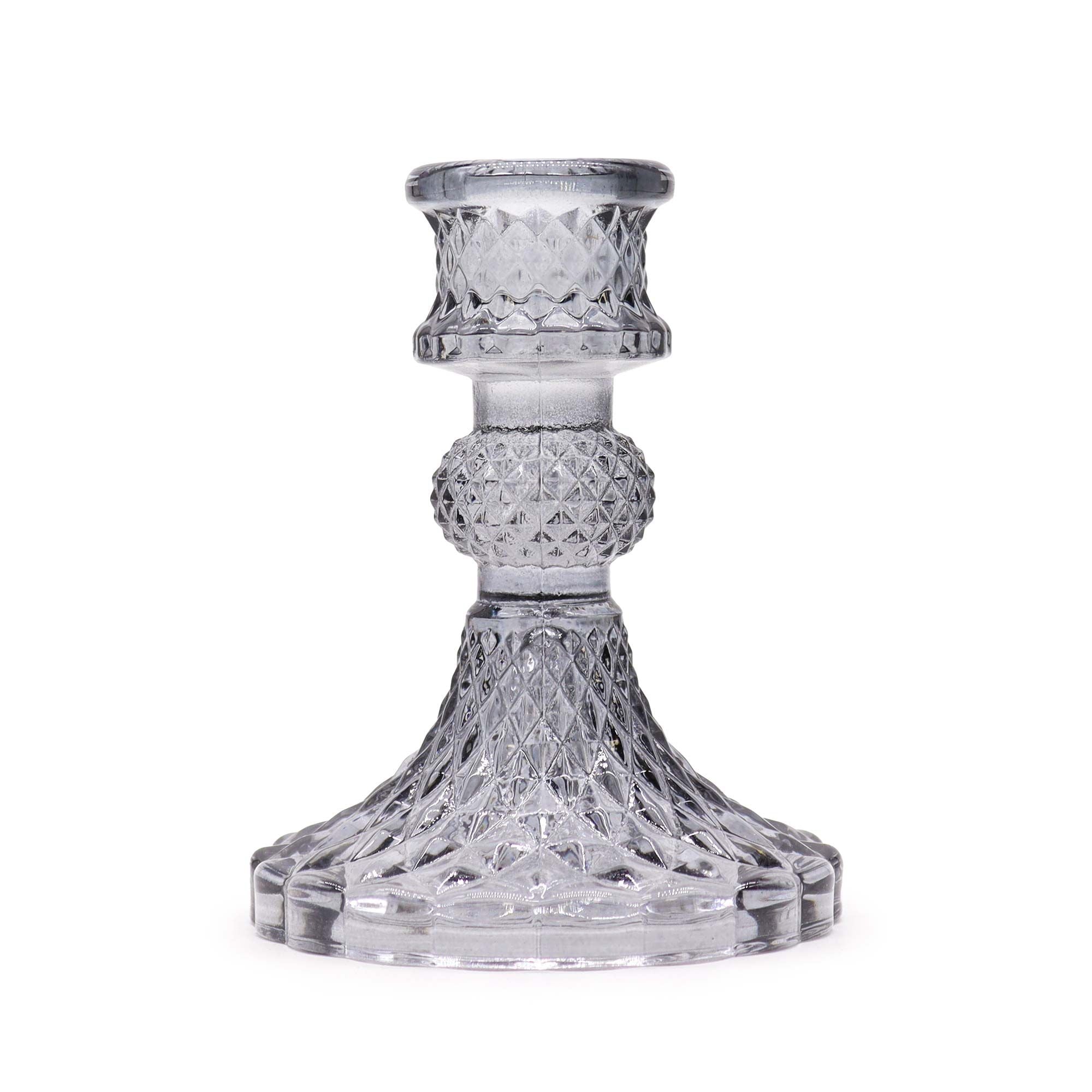 Candle Stand pressed glass Vintage Dinner Candle Holder - Midnight Grey Product Image