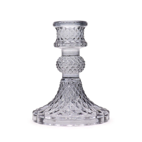 Candle Stand pressed glass Vintage Dinner Candle Holder - Midnight Grey Product Image