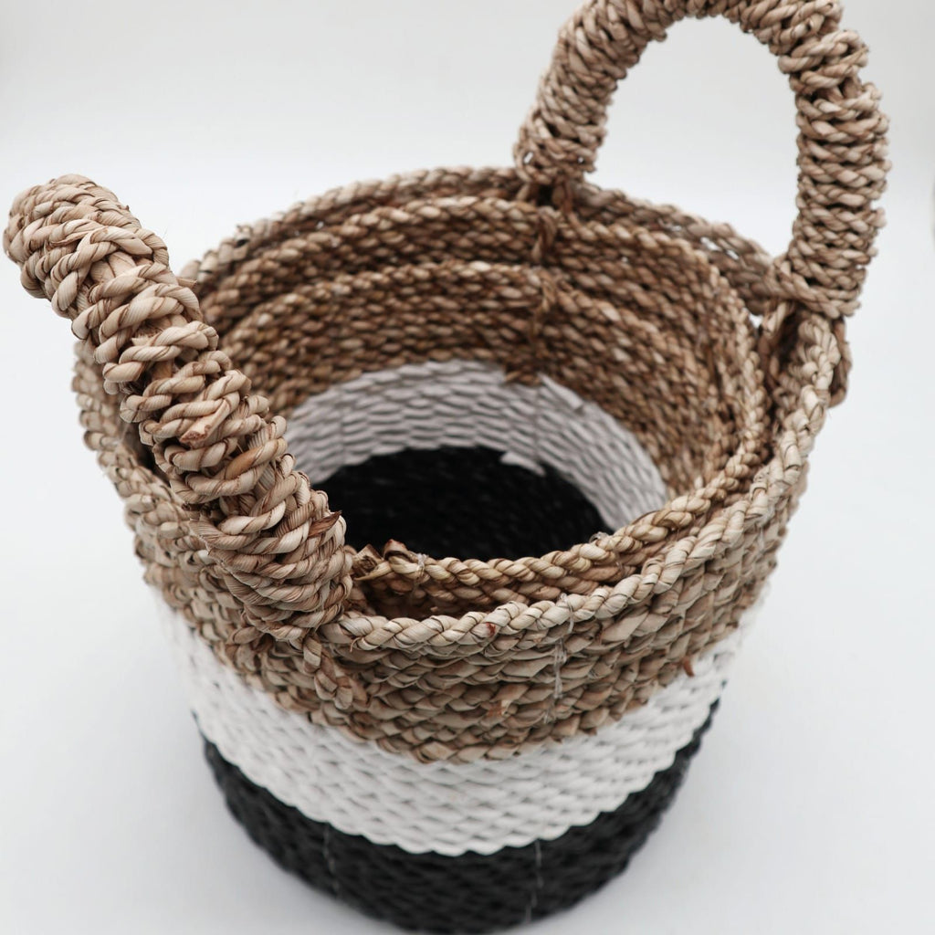 Seagrass Basket Set Dark Grey White Natural