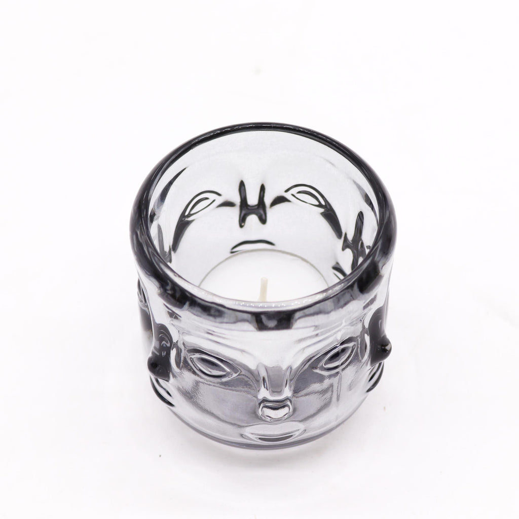 Buddha pressed glass Buddha Faces Candle Jar - Midnight Grey