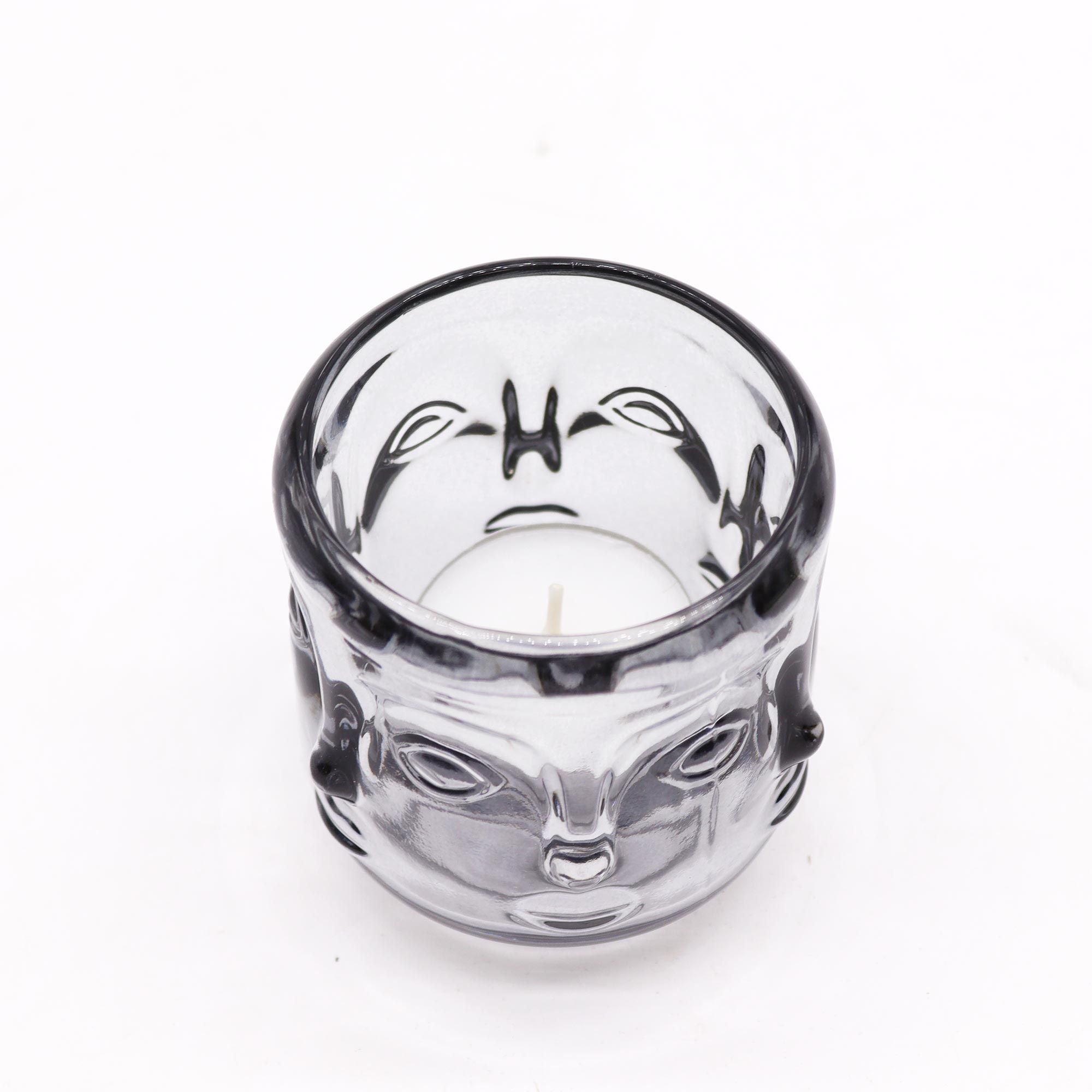 Buddha pressed glass Buddha Faces Candle Jar - Midnight Grey