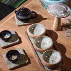 Mango Mango Wood Mango Wood Tray with 3 Bowls - Blue Stripes