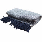 Throw Cotton Boho Comfort Throws - Navy Zigzag