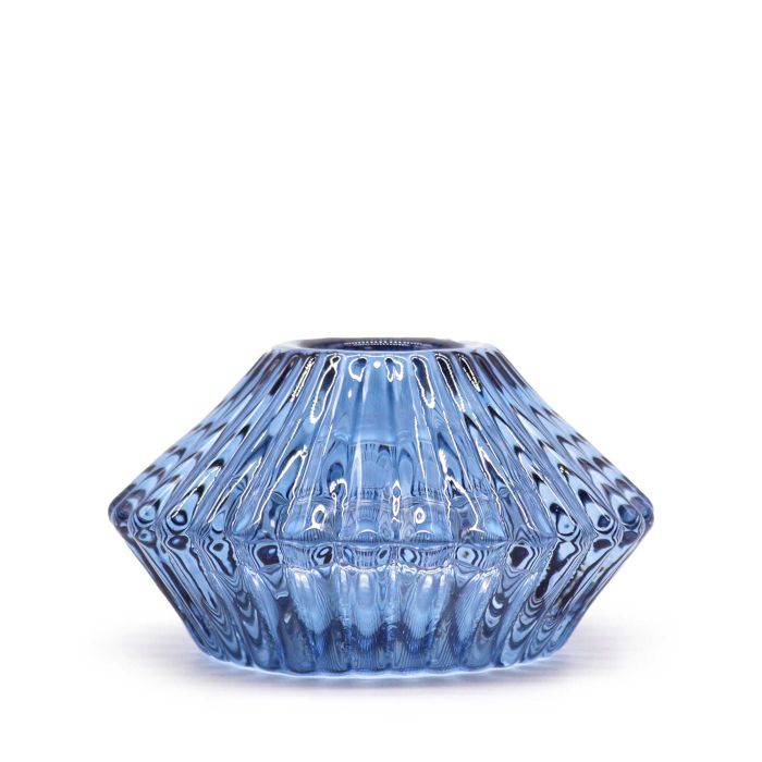 Tealight pressed glass Flower Flip Dinner Candle / Tealight Holder - Royal Blue