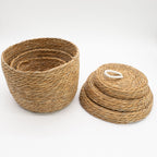 Seagrass Round Baskets with Lids Set of Three