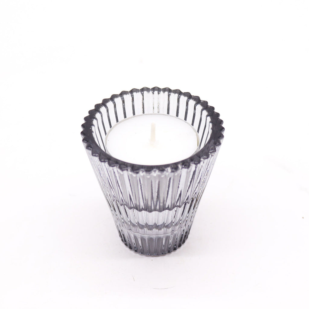 Tealight pressed glass Flip Dinner Candle / Tealight Holder - Midnight Grey