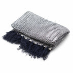 Throw Cotton Boho Comfort Throws - Navy Zigzag