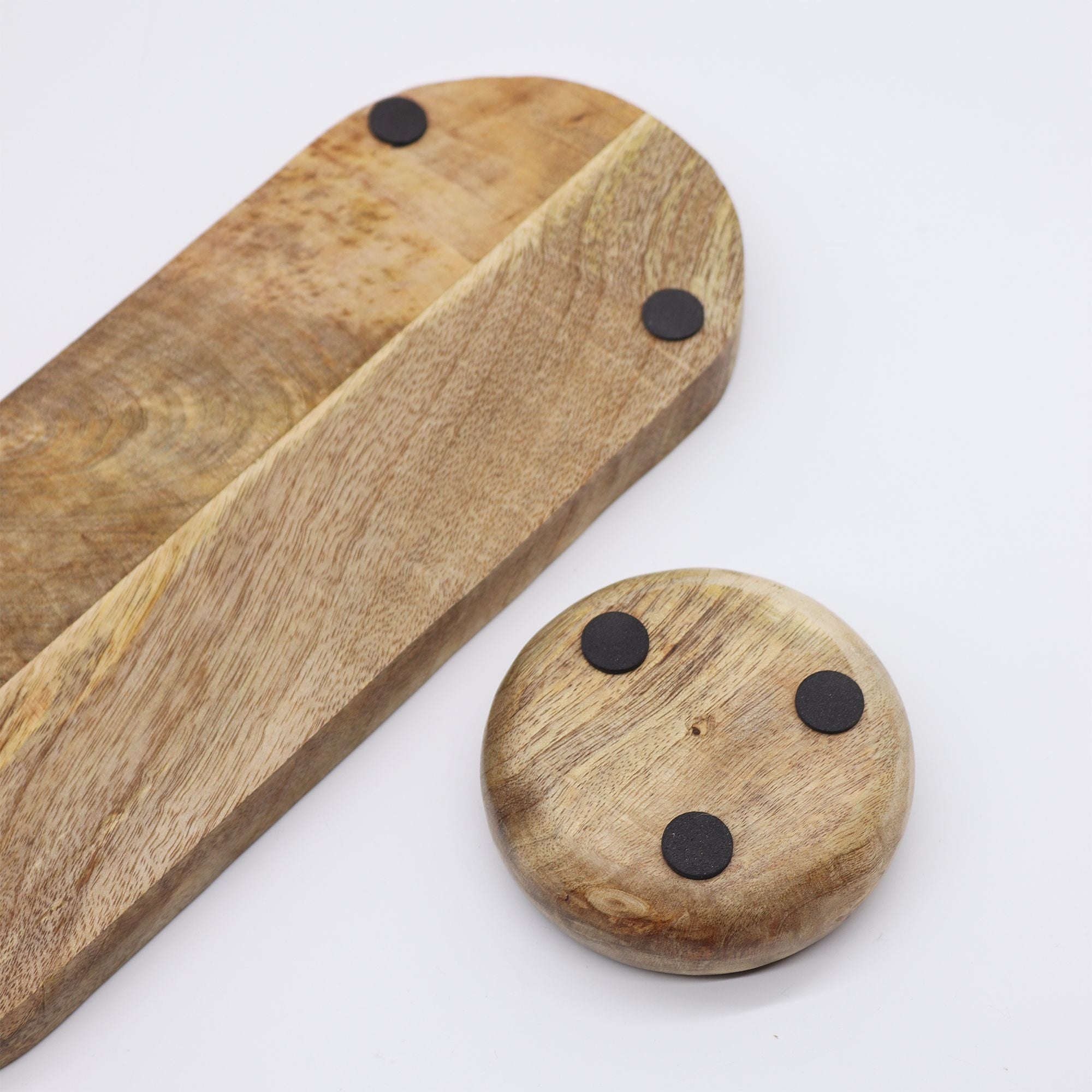 Mango Mango Wood Mango Wood Tray with 3 Bowls - Blue Stripes