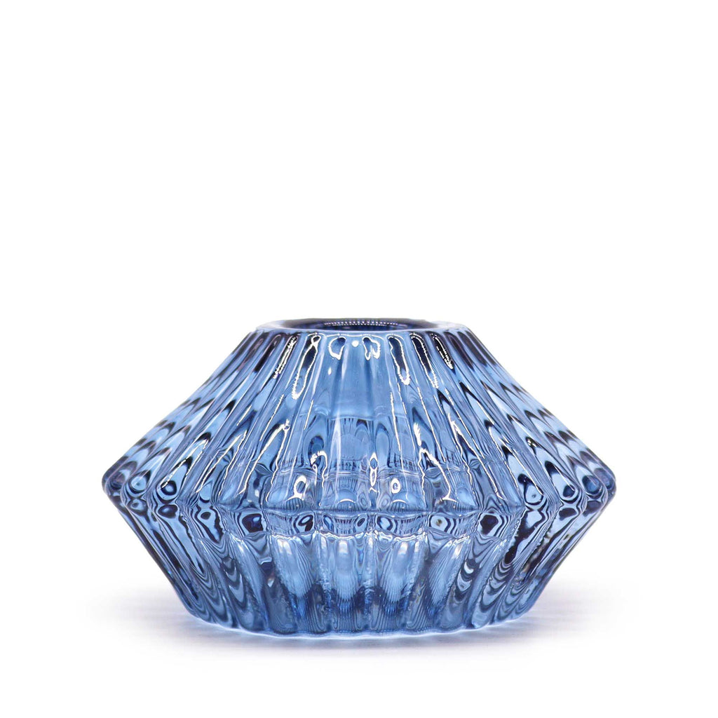 Tealight pressed glass Flower Flip Dinner Candle / Tealight Holder - Royal Blue Product Image