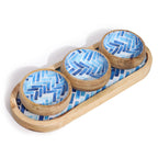 Mango Mango Wood Mango Wood Tray with 3 Bowls - Blue Stripes Product Image