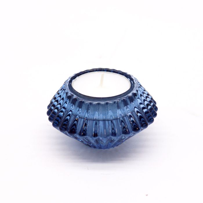 Tealight pressed glass Flower Flip Dinner Candle / Tealight Holder - Royal Blue