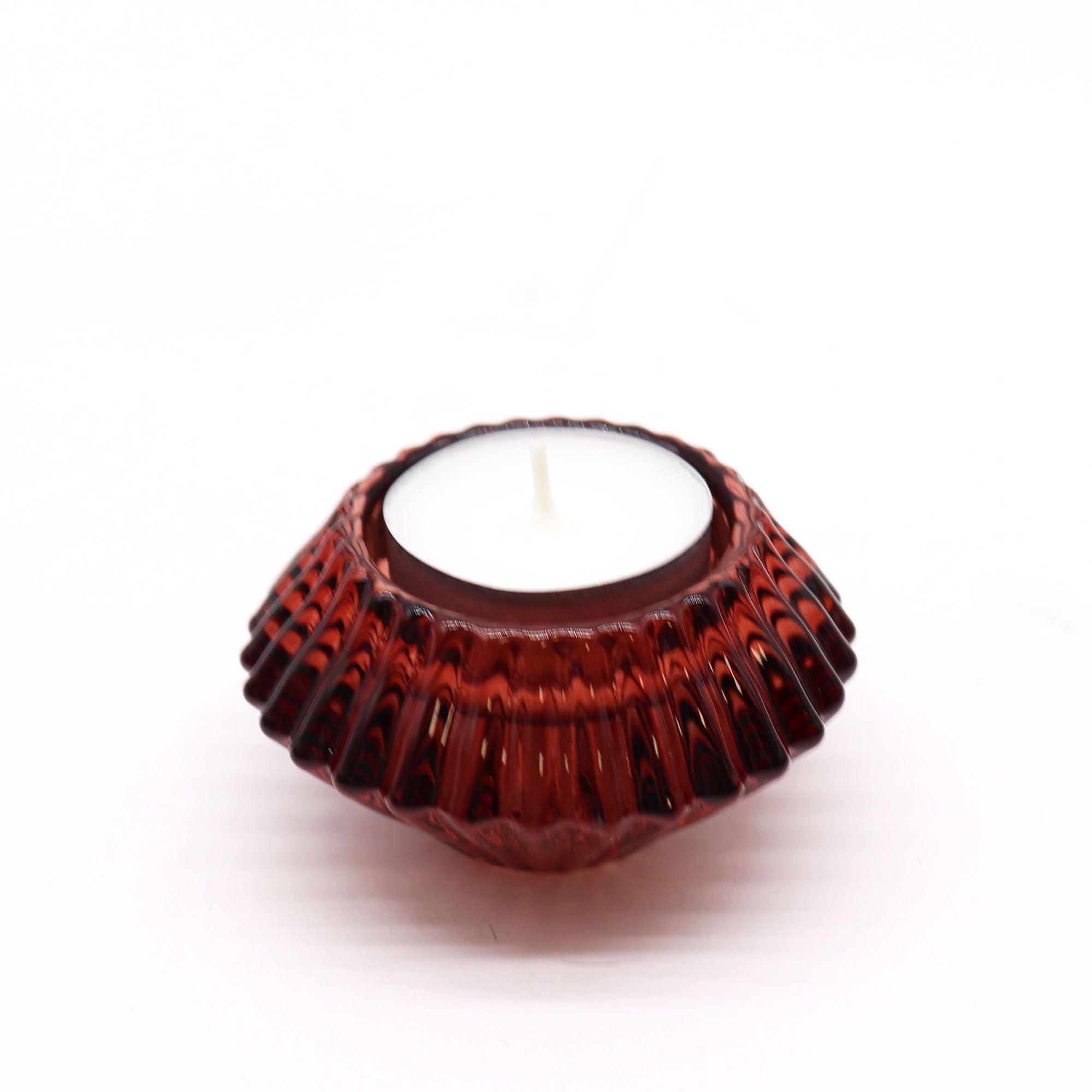 Tealight pressed glass Flower Flip Dinner Candle / Tealight Holder - Vampire Red