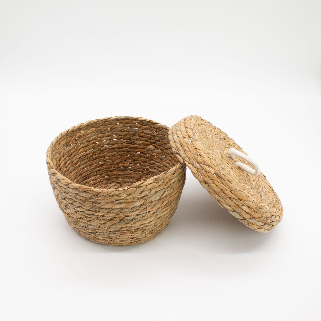 Seagrass Round Baskets with Lids Set of Three