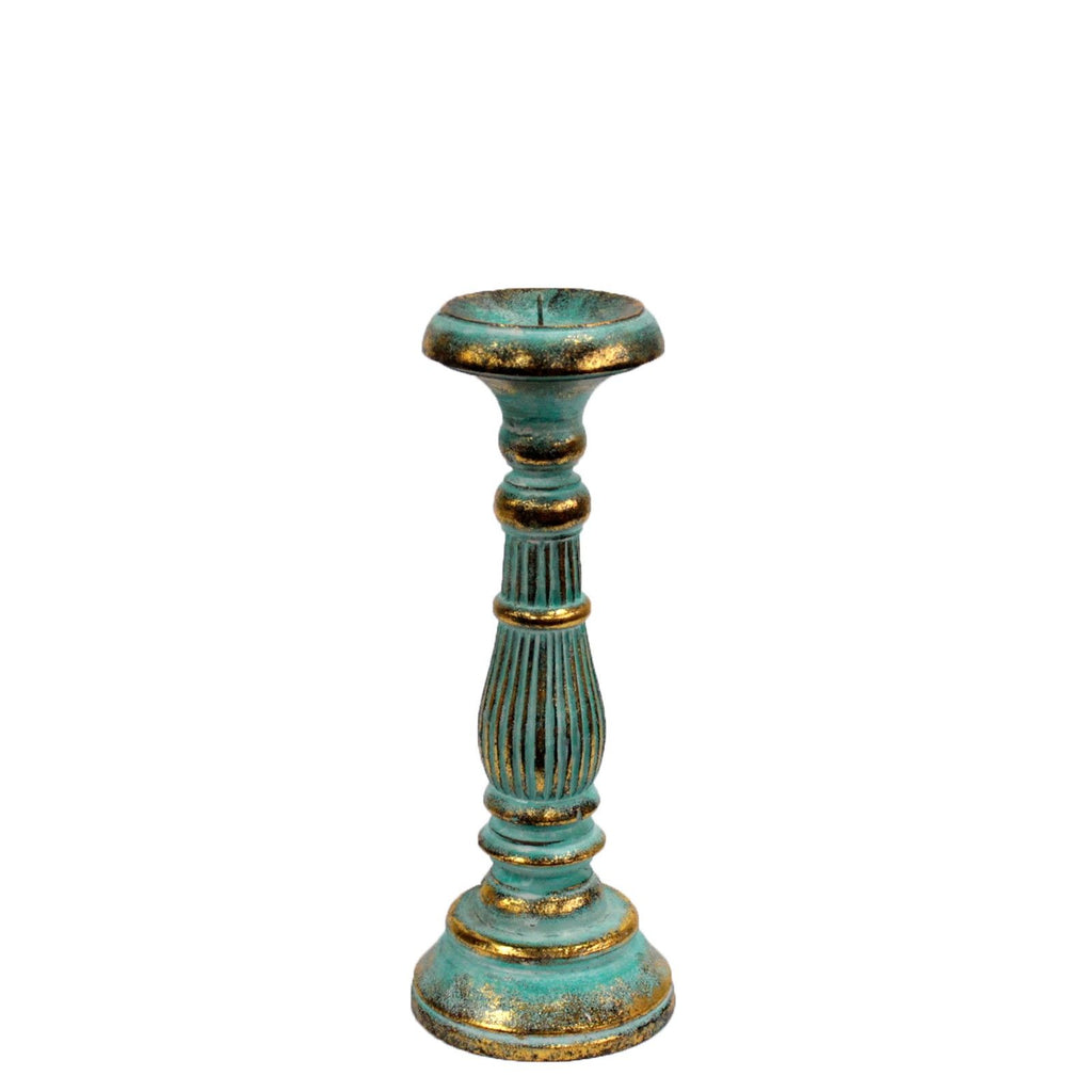 Candle Stand Small Albasia Wood Small Candle Stand - Turquois Gold Product Image