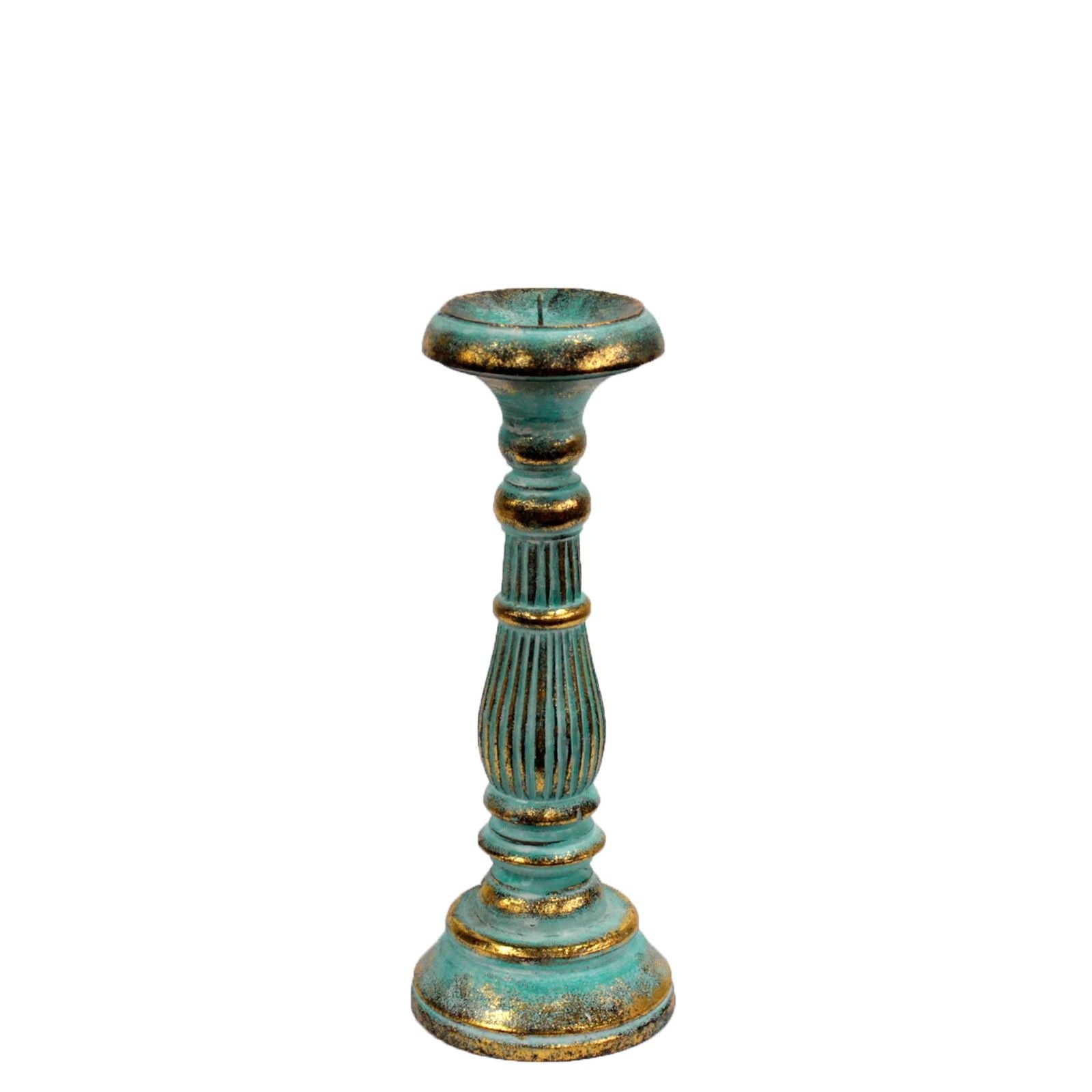 Candle Stand Small Albasia Wood Small Candle Stand - Turquois Gold Product Image